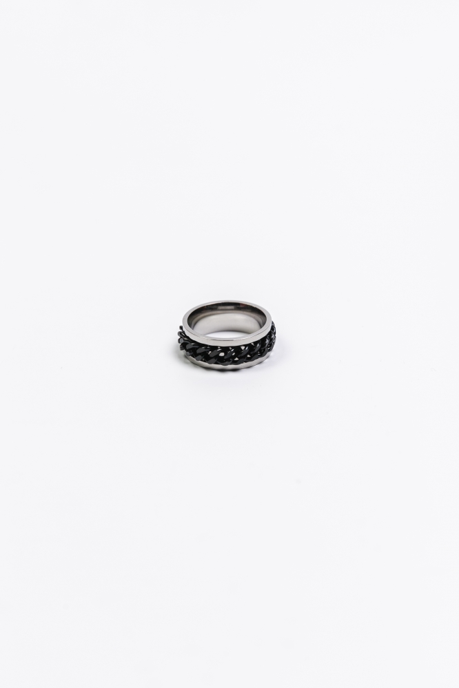 Кольцо перекрученная цепочка (серебристо-черное)