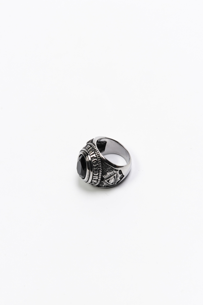 Перстень овен черный камень "8" серый