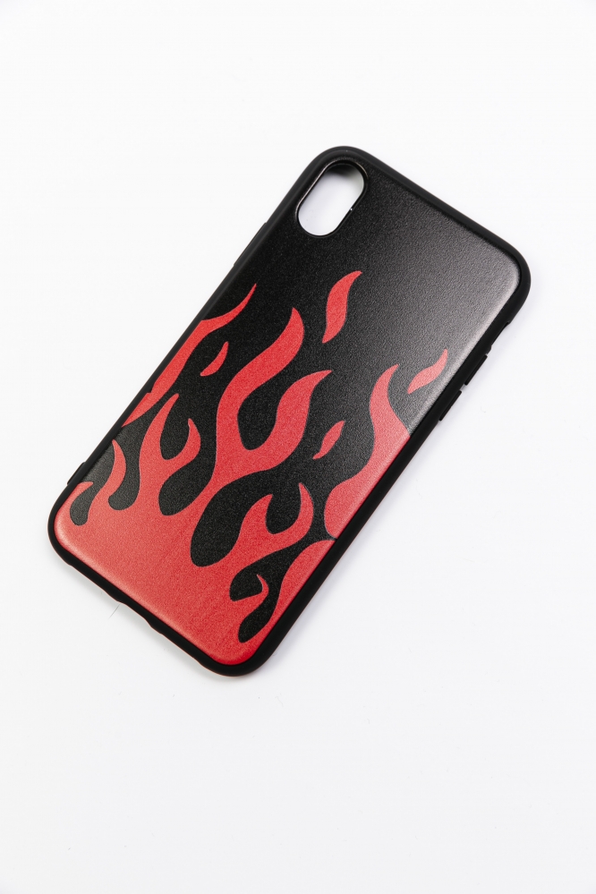Чехол для Iphone XR (Огонь черно-красный)