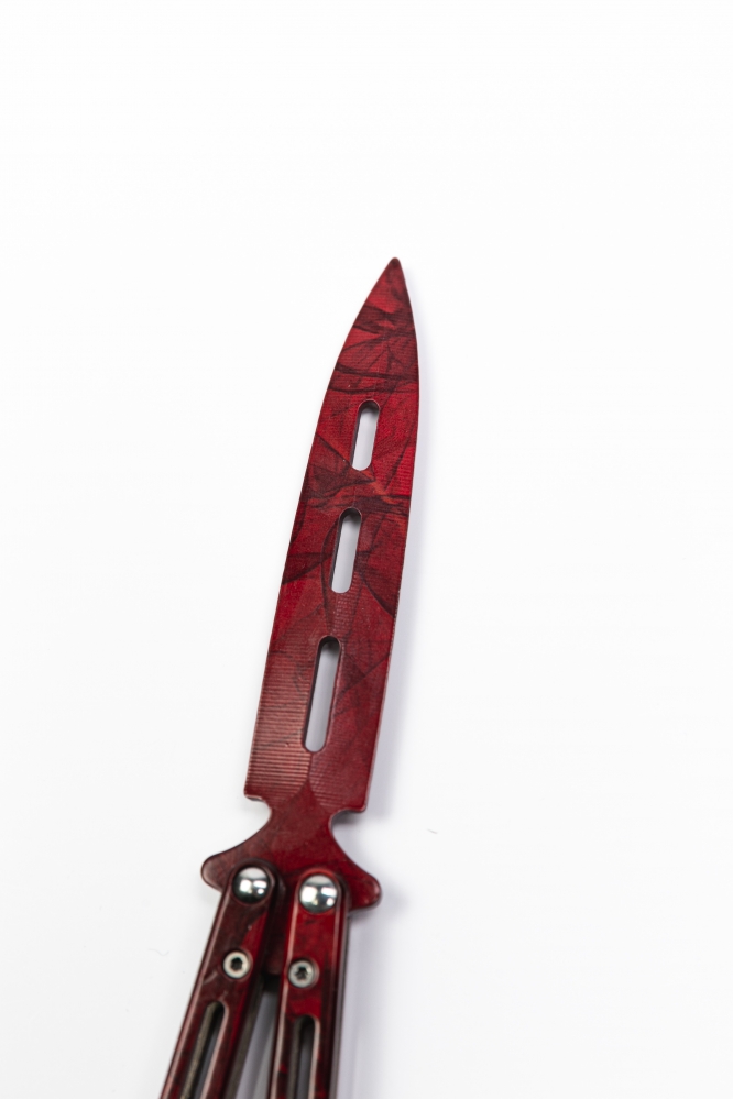 Нож "Бабочка" красный с орнаментом