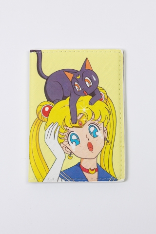 Обложка на паспорт "Sailor Moon & Cat" желтая