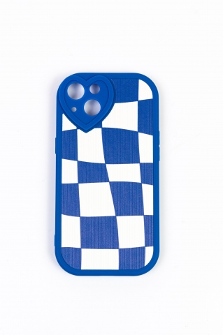 Чехол для Iphone 13 (Синяя Клетка с сердцем)