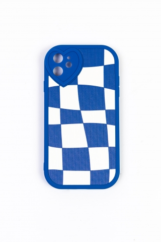 Чехол для Iphone 12 (синяя клетка с сердцем)